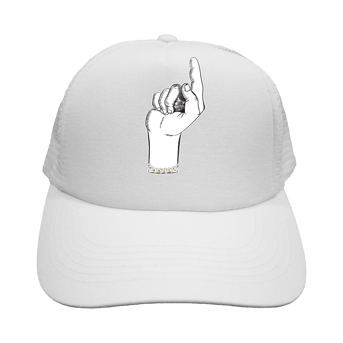 Upward Bound White Trucker Cap | Hand Graphic Mesh Snapback