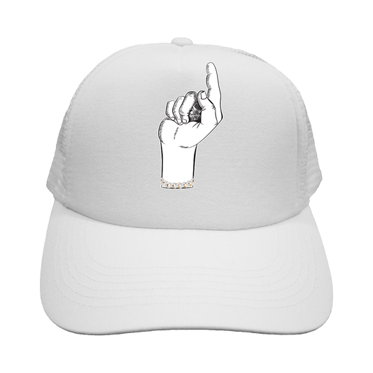 Upward Bound White Trucker Cap | Hand Graphic Mesh Snapback